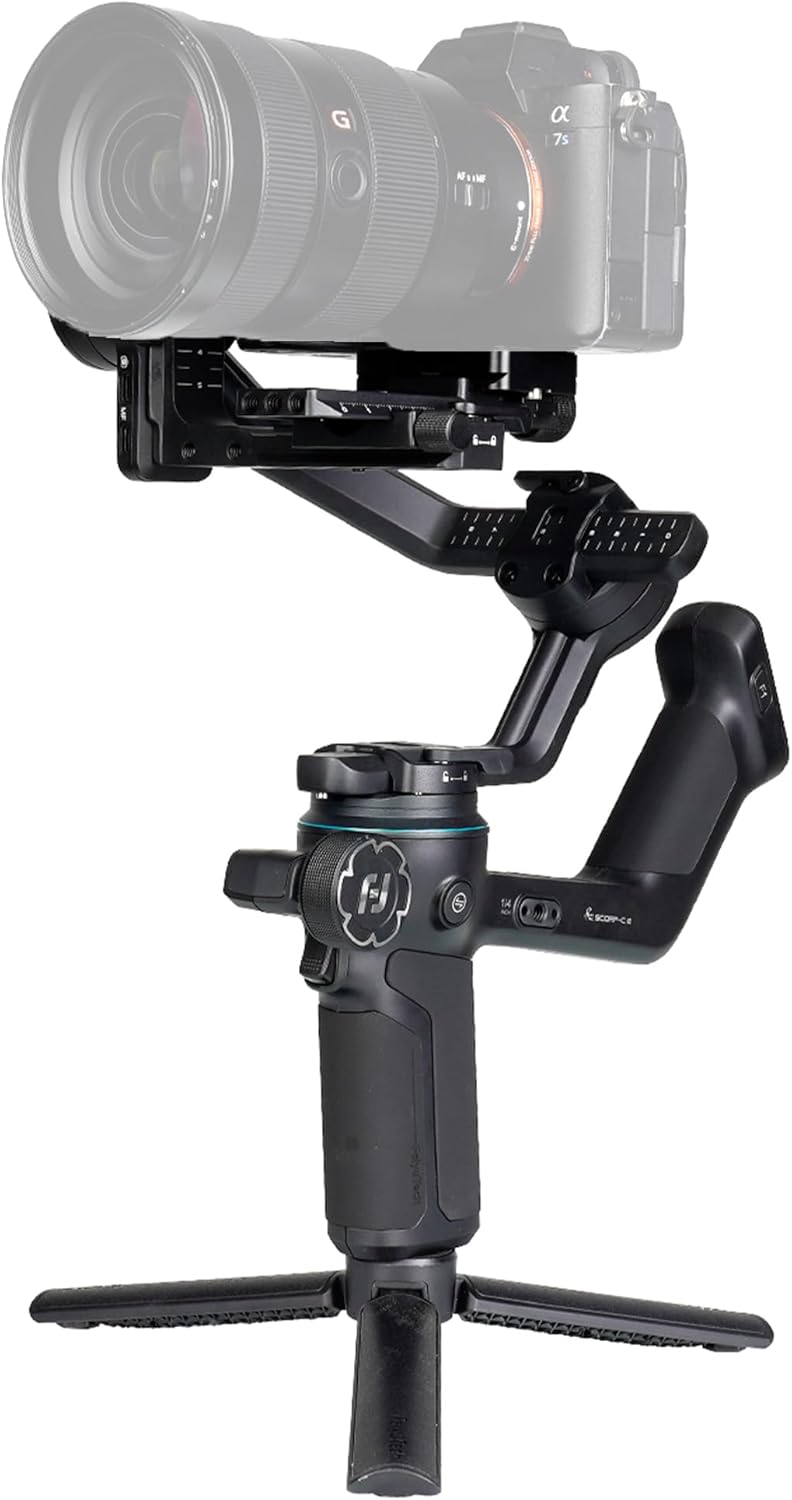 FeiyuTech [Officieel] SCORP-C 2 3-assige camera gimbal – AI Tracking 4.0, bedieningspaneel met knoppen, 3,5 kg draagvermogen, native verticale opname, Bluetooth-bediening, gimbal voor beginners