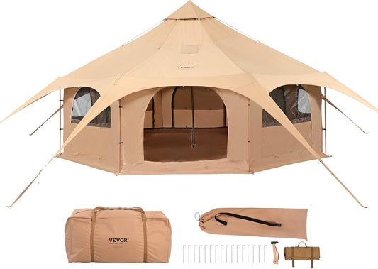 VEVOR Canvastent, 4 seizoenen, 5 m, canvas tent voor kamperen met kachelkrik, ademende yurttent voor maximaal 8 personen, familiecamping outdoor jachtfeest