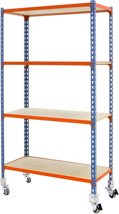 Opbergrek 4 Niveaus Blauw – Stellingkast – Magazijnstelling – Opslagrek – Garagerek – Verstelbaar In Lengte – Schroefloos Insteeksysteem
