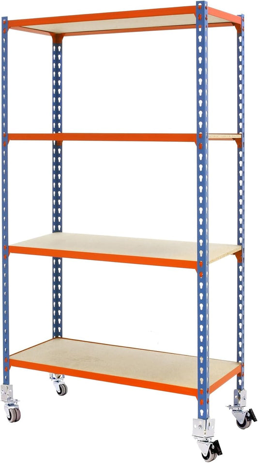 Opbergrek 4 Niveaus Blauw – Stellingkast – Magazijnstelling – Opslagrek – Garagerek – Verstelbaar In Lengte – Schroefloos Insteeksysteem