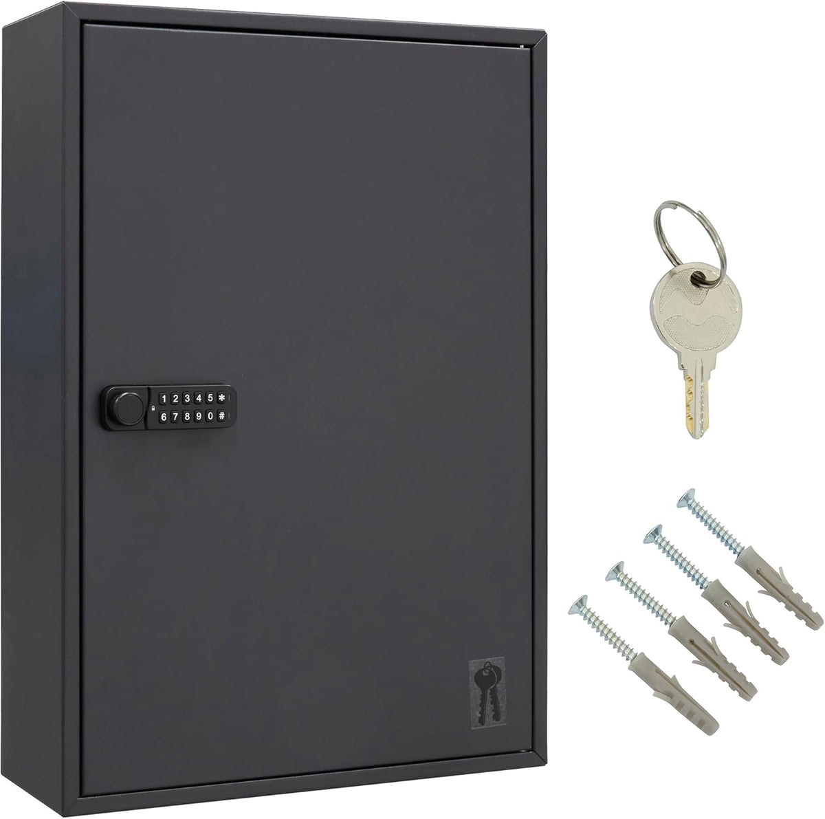 ARREGUI PL200EN Sleutelkast met 200 verstelbare haken, stalen sleutelbox met IP65 elektronisch slot, sleutelkast met cijferslot, programmeerbare codes, 55 x 38 x 14 cm, zwart