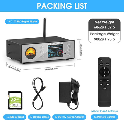 HiFi Bluetooth voorversterker USB speler ESS9038 DAC muziek streamer DSD512 (Douk Audio C100 PRO)