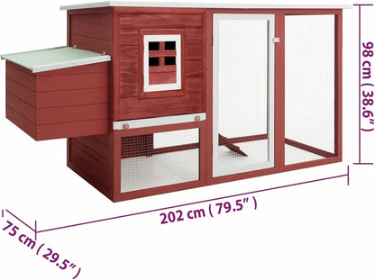 Kippenhok – Kippenren – Pluimveehok – Legnest – Kippenhuis – 202x75x98 cm – Gelakt Vurenhout – Met Antislip Helling