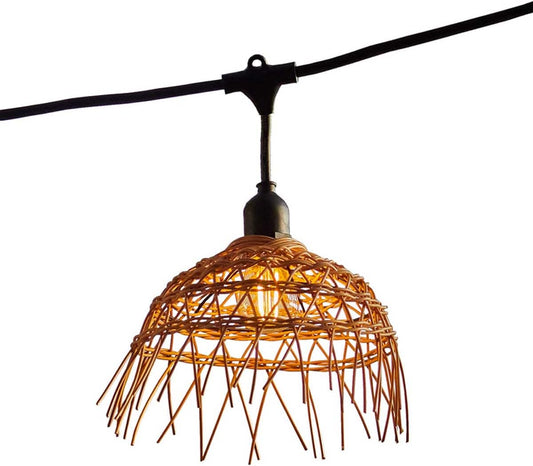 Lichtsnoer voor buiten, aansluitbaar, 10 m, met 20 ledlampen, E27, warmwit, HAWAII LIGHT, bohemien polyrotan lampenkap