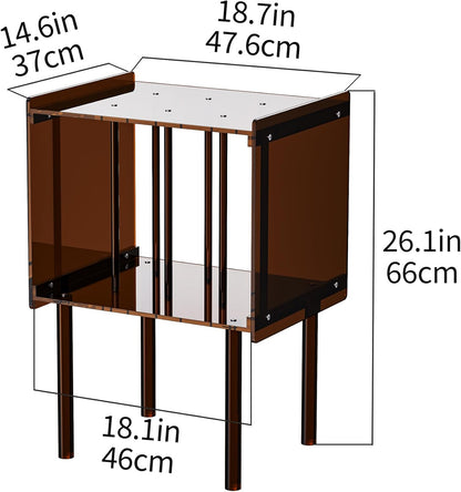Acryl Platenspeler Standaard – Draaitafelstandaard – Bijzettafel – Nachtkastje – Vinyl Opbergtafel – Donkerbruin – Met Vinylopslag – 40 x 35 x 66 cm