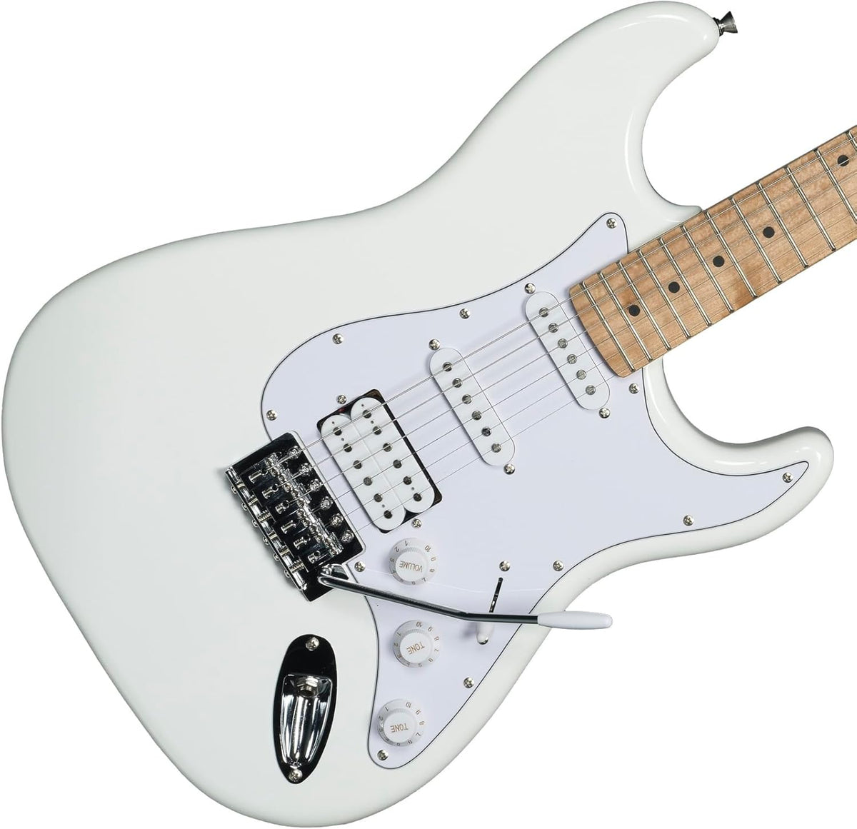 Woodbrass ST100 elektrische gitaar, wit - veelzijdige gitaar ideaal voor beginners - ST Shape Body - Amerikaanse linden toets - Rock, Pop, Funk, Country, Hard, Metal Style
