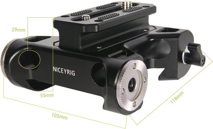 Multifunctionele camera-basisplaat met 15 mm stangrailklem, NICEYRIG universele camera-grondplaat met 2 Arri standaardversnellingen en 15 mm railbevestiging voor DSLR-installatiesysteem-513