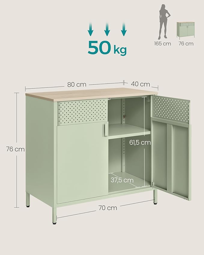 Kast - Dressoir - Archiefkast - Kantoorkast - Opbergruimte - 80 cm x 40 cm x 76 cm - Groen - QUORE