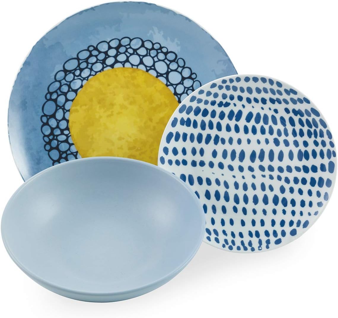 18-delig meerkleurig tafelservies – Serviesset – Serviesset – Eetservies – Bordenset – Porselein en steengoed – Magnetron- en vaatwasmachinebestendig