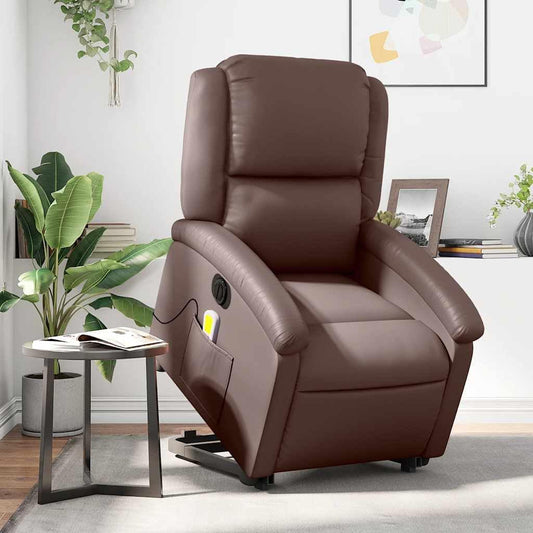 Massagestoel – Relaxfauteuil – Tv-Stoel – Elektrische Relaxstoel – Elektrische Massagestoel – Opsta-Ondersteuning – 6-Punts Vibratiemassage – Kunstleren Bekleding Bruin