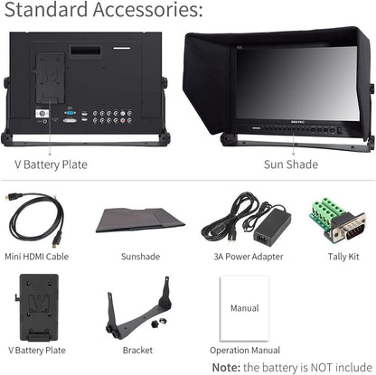 Seetec P173-9HSD Camera Monitor Pro Broadcast 17.3" 4K Ultra HD 1920×1080 Field Video LCD IPS Screen 600:1 High Contrast with 3G-SDI HDMI AV YPbPr DVI - QUORE