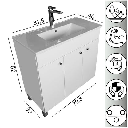 IGA washbasin with base cabinet - 80 x 84 x 40 cm basin with base cabinet for the bathroom - bathroom furniture set white high gloss - QUORE