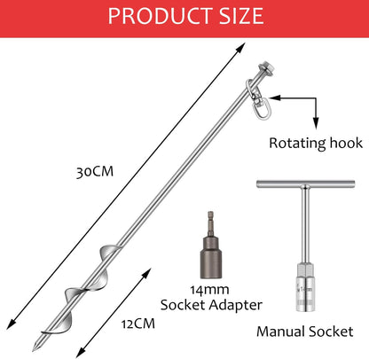 30 cm schroef in tentharingen 16 stuks set met T-handvat inbussleutel en boor - Heavy Duty grondpalen voor stacaravan, schuur, trampoline