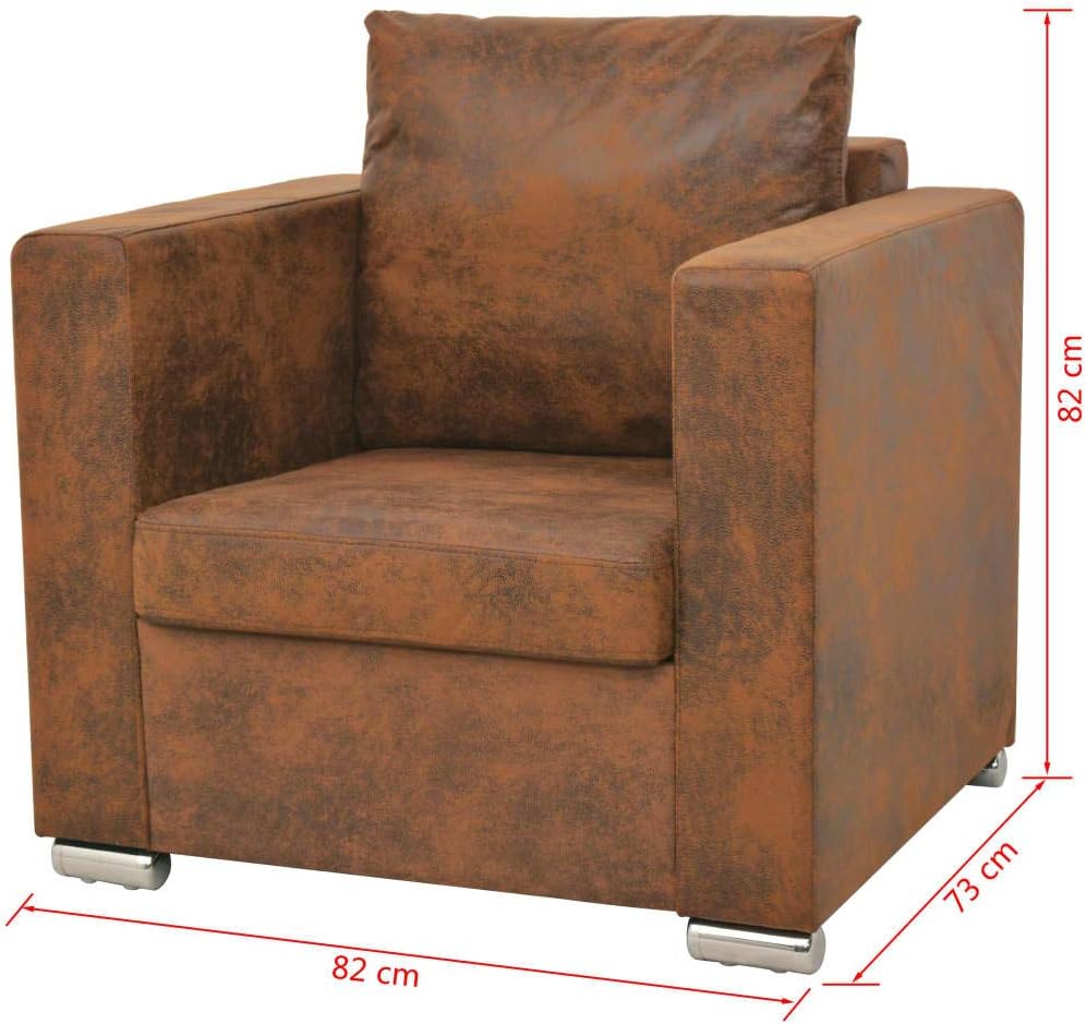 Fauteuil Bruin Suède Look – Loungestoel – Televisiestoel – Relaxstoel – Bureaustoel – Dik Gevoerde Bekleding – Stevig Houten Frame