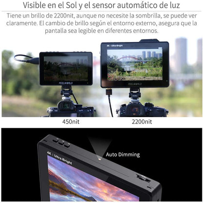 FEELWORLD LUT7 PRO 2200Nits TouchScreen Camera Field Monitor 4K HDMI Loop Out Camera Monitor with Light Sensor,3D LUTs,FHD 1920X1200 IPS,HDR Waveform,F970 External Installation Package - QUORE