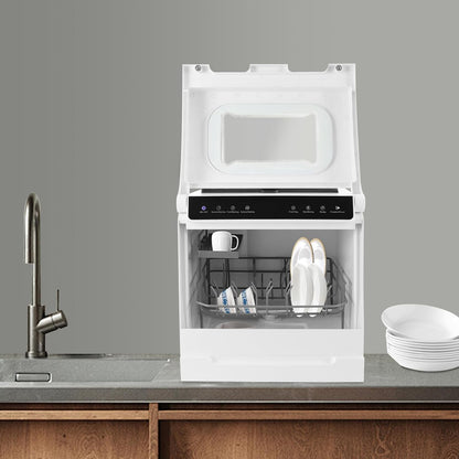 Mini-vaatwasser, tafelvaatwasser, 6 programma's, 5 liter tank, vaatwasser, klein, 360° reinigingsafdekking, voor woningen, slaapzalen, boten en kampeerders, wit