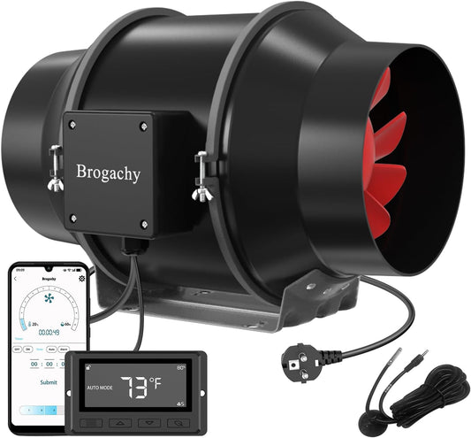 Buisventilator, 125 mm, wifi-app, met temperatuur- en vochtigheidsregelaar, afvoerventilator 2800 tpm, buisventilator 416 m³/h, voor groeitenten, ventilatie, hydrocultuur