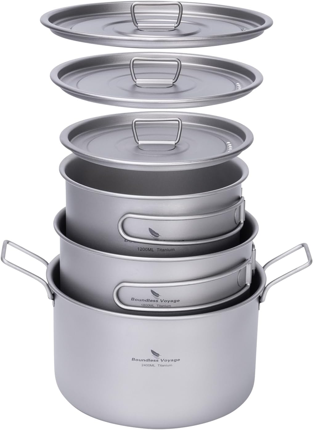 iBasingo Camping Kookpot Set 1.2L & 1.8L & 2.4L Outdoor Titanium Kookgerei Saus Pot Solo Hot Pot Lichtgewicht Draagbare Reizen Steelpan Koken Kit Backpacken Apparatuur Ti2109C