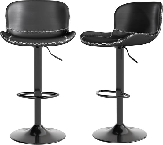 Youhauchair Bar Stools Set of 2, PU Leather Counter Height Barstools with Back, Height Adjustable Swivel Bar Chairs, Modern Armless Kitchen Island Stool, Black - QUORE