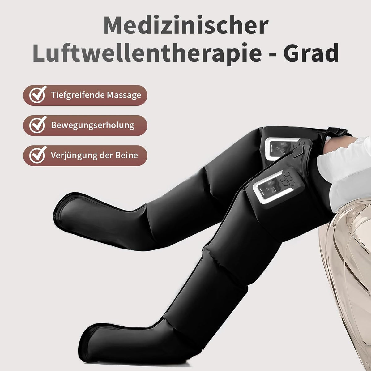 Mono Recreatielaarzen, draadloos, enkele compressielaarzen voor spierregeneratie en doorbloeding, drukgolftherapie (sport, regeneratie, lymfedrainage