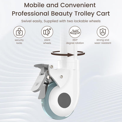 Iklestar Trolley Cart met 3 etages met emmer en grote lade, multifunctionele serveerwagen voor schoonheidssalon, spa, kantoor, kliniek, thuis, 360° draaibare stille wielen