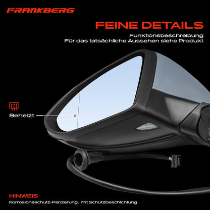 Frankberg Elektrische buitenspiegel, buitenspiegel, links, 9-polig, verwarmbaar & knipperlicht, compatibel met Golf Alltrack BA5 BV5 2014-2020, vervanging # 5G1857507AM9B9
