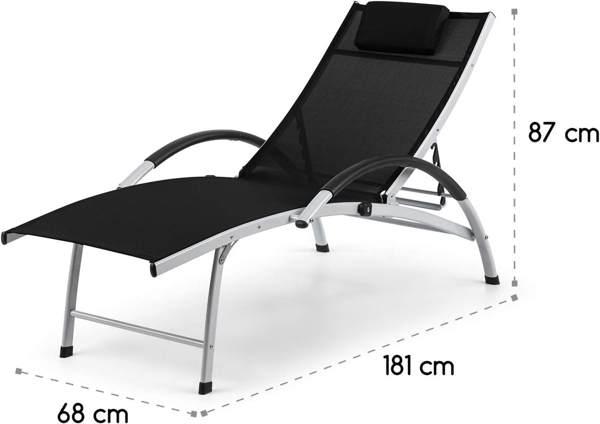 blumfeldt Sun Valley ligbed met kussen - opvouwbaar, aluminium frame, 4-voudig verstelbare rugleuning, Sun Comfort, materiaal: 70% PVC en 30% polyester comfort mesh, zwart