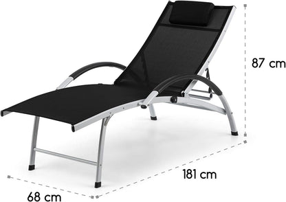 blumfeldt Sun Valley ligbed met kussen - opvouwbaar, aluminium frame, 4-voudig verstelbare rugleuning, Sun Comfort, materiaal: 70% PVC en 30% polyester comfort mesh, zwart