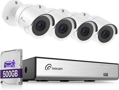 Loocam 8CH 1080P CCTV-CameraSysteem Met AI-Mens-en Voertuigdetectie, 5MP H.265+ DVR Met 500G SSD En 4 Stuks 2MP Beveiligingscamera's Binnen-en Buiten, Nachtzicht, Extern Toegang