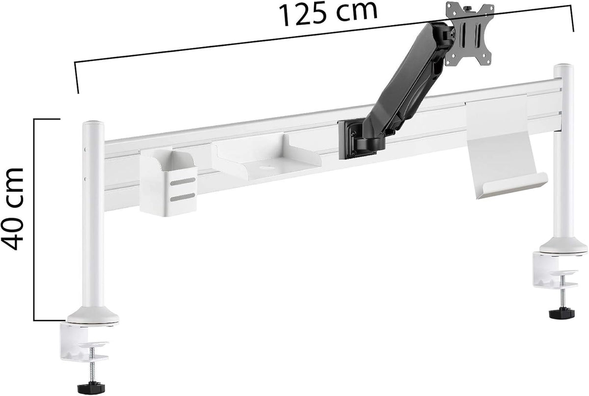 Unilux Ergo 400124600 Draagbaar station, ergonomisch, voor kantoor met monitorhouder tot 27 inch, afmetingen 125 x 40 x 15 cm, wit, 400124600