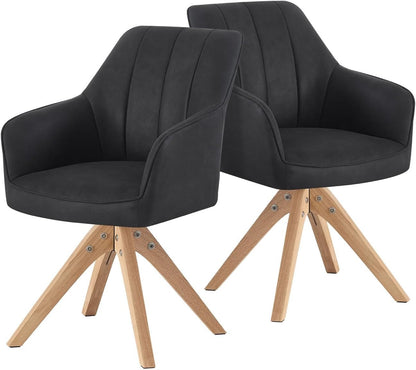 Draaistoelen Eetkamerstoelen – Keukenstoelen – Bureaustoelen – Make-up Stoelen – Set Van 2 – Gestoffeerd Zwart – Massief Eikenhout – 360° Draaibaar