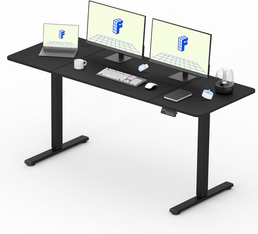 FLEXISPOT QS1 PRO Electric Standing Desk - Height Adjustable Sit-Stand Desk - Home Office/Study Room with 2 Hooks - 4-Stand Memory Module - (160x60cm) Black
