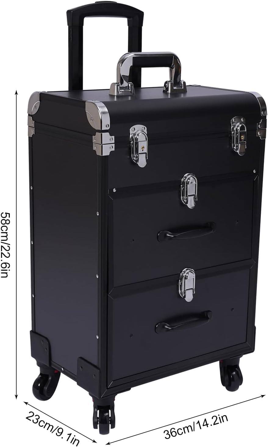 OUKANING Cosmetic Case Trolley 40 Compartments + 2 Drawers 50 kg Load Capacity 4 Universal Wheels & Locks for Make-Up Hairdressing Supplies Low Noise, Black, modern - QUORE