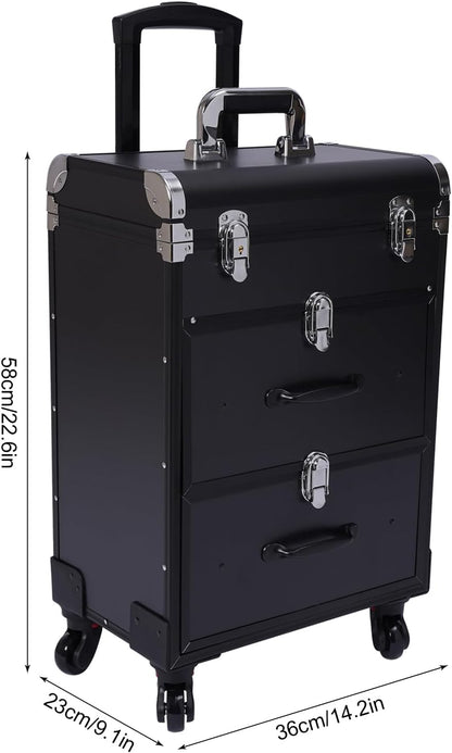 OUKANING Cosmetic Case Trolley 40 Compartments + 2 Drawers 50 kg Load Capacity 4 Universal Wheels & Locks for Make-Up Hairdressing Supplies Low Noise, Black, modern - QUORE