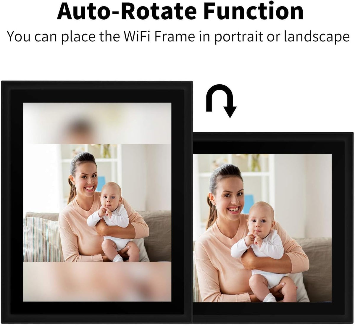 AEEZO Digitale fotolijst met wifi, 10 inch touchscreen, FHD, 2K-display, smart fotolijst met 16 GB geheugen, eenvoudige installatie voor het delen van foto's en video's, automatische rotatie (zwart)