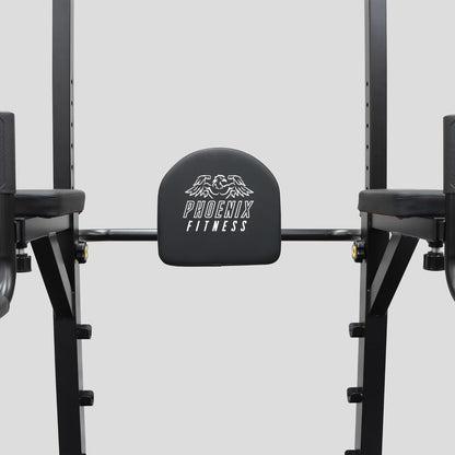 Phoenix Fitness Power Tower & Dip Station - Adjustable Pull Up Rack, Dip Stand & Push Up Bars for Strength Training Workout - Multifunctional Power Cage for Home Gym Exercise - Black - QUORE