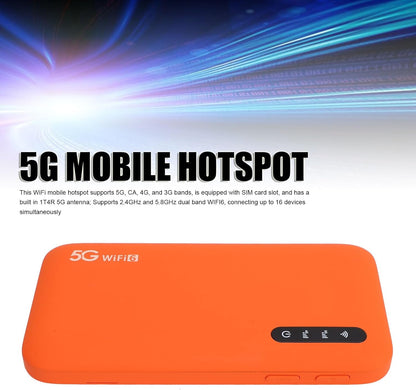 5G WiFi6 Mobiele Hotspot-router, Dual-band High-speed Mobiel Hotspot-apparaat met SIM-kaartsleuf en Hot-swappable Ondersteuning 16 Apparaten 6100 MAh Draagbaar WiFi-apparaat