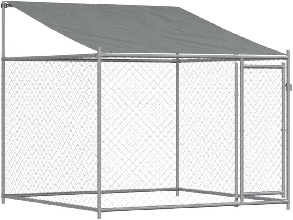 Dog Cage with Roof and Door, Grey, 10x2x2 m, Galvanized Steel, Walk-In Chicken Coop, Galvanized Chicken Coop, Chicken Coop, Chicken Coop, Backyard