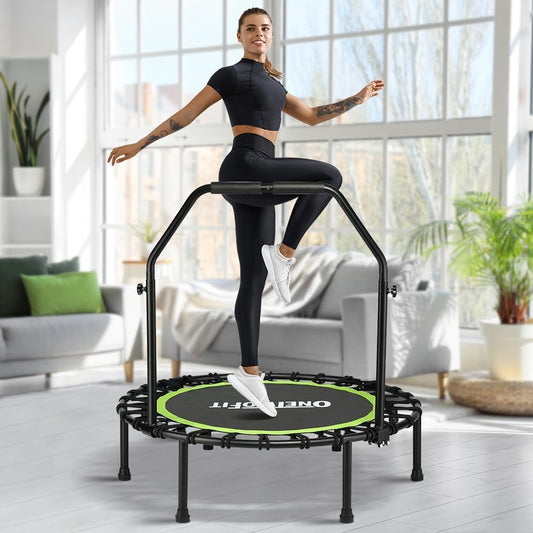 ONETWOFIT Opvouwbare trampoline, trampoline, trampoline, voor volwassenen, 40/42"/45 cm, stabiele en stille trainingstrampoline met duurzame bungees voor persoonlijke indoor tuintraining