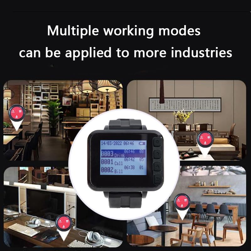 Wireless Calling System Restaurant Pagers Caregiver Pager met 10 Waterdichte Oproepknoppen en 1 Horloge Display Ontvanger Paniek Alarm Voor Ouderen Pager Geschikt Voor Restaurant, Cafés, Fabriek