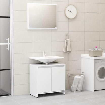 Gecheer 4 Piece Bathroom Furniture Set, Mirror Medium Cabinet Tall Cabinet Under Sink Cabinet, White Chipboard Bathroom Furniture Sets - QUORE