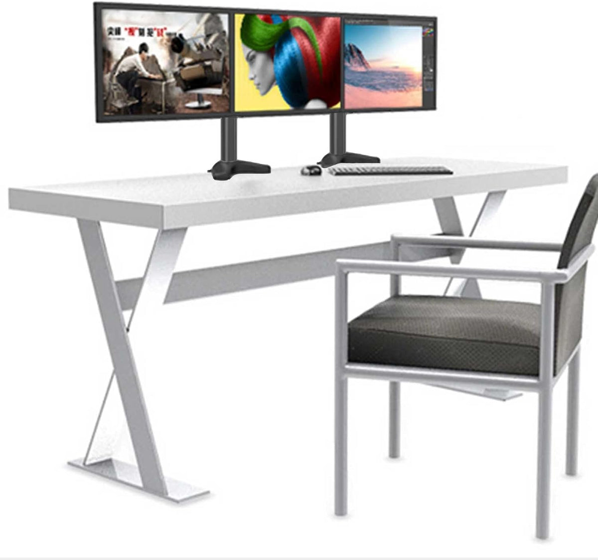 HFTEK 3-voudige Monitor TV Desk Mount Tafelbeugel houder voor schermen van 15 tot 27 inch - VESA 75/100 (MP230C-N)