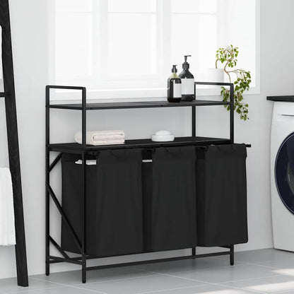 Wasmand – Wasbak – Wasbox – Sorteerbak – Laundry Basket – 3 Compartimenten – Stevig Stalen Frame Met Houten Planken