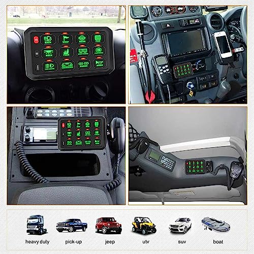 12-voudig Schakelpaneel, 12V 24V Multifunctionele Tuimelschakelaar Momentary Circuit Control Relay System Box voor Truck RV Offroad Marine, Waterdichte