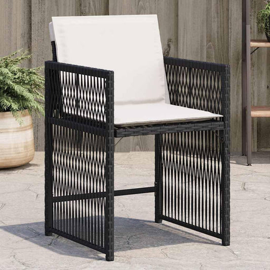Garden chairs with cushions, 4 pieces, black synthetic rattan, durable and robust material, robust steel structure, folding backrest for easy storage - QUORE