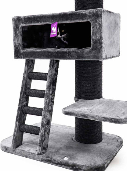 Kattenkrabpaal – Krabpaal Kat – Klimpaal Kat – Kattenboom – Krabmeubel – Zwart – 179 cm Hoog – Extra Stabiele Basis