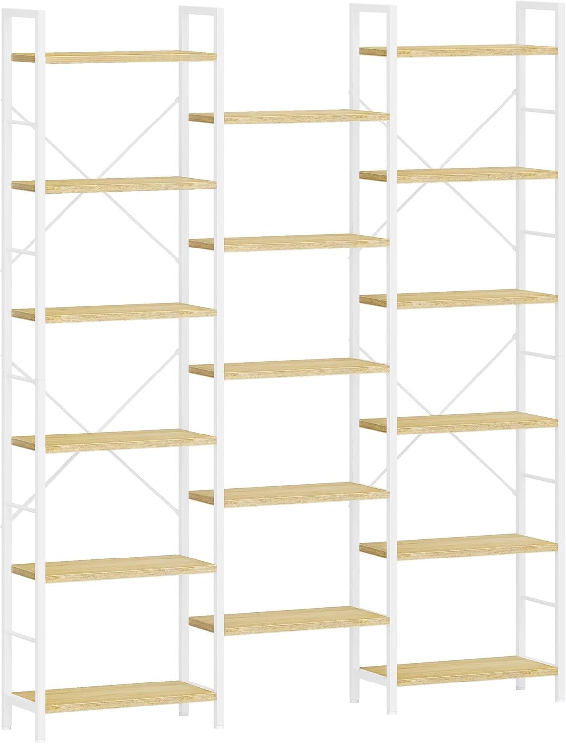 Hzuaneri Bookshelves, Freestanding Shelves, 17 Shelves, 6 Layers, Adjustable Spacing, 24 x 152 x 186 cm, Load Capacity 340 kg, Living Room, Office White Oak and White BC10116W