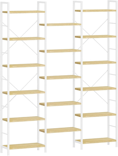 Hzuaneri Bookshelves, Freestanding Shelves, 17 Shelves, 6 Layers, Adjustable Spacing, 24 x 152 x 186 cm, Load Capacity 340 kg, Living Room, Office White Oak and White BC10116W