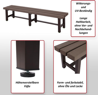 Mendler HWC-K60 Aluminium Garden Bench Sofa Park Bench Balcony Bench Weatherproof WPC 180 cm Brown - QUORE