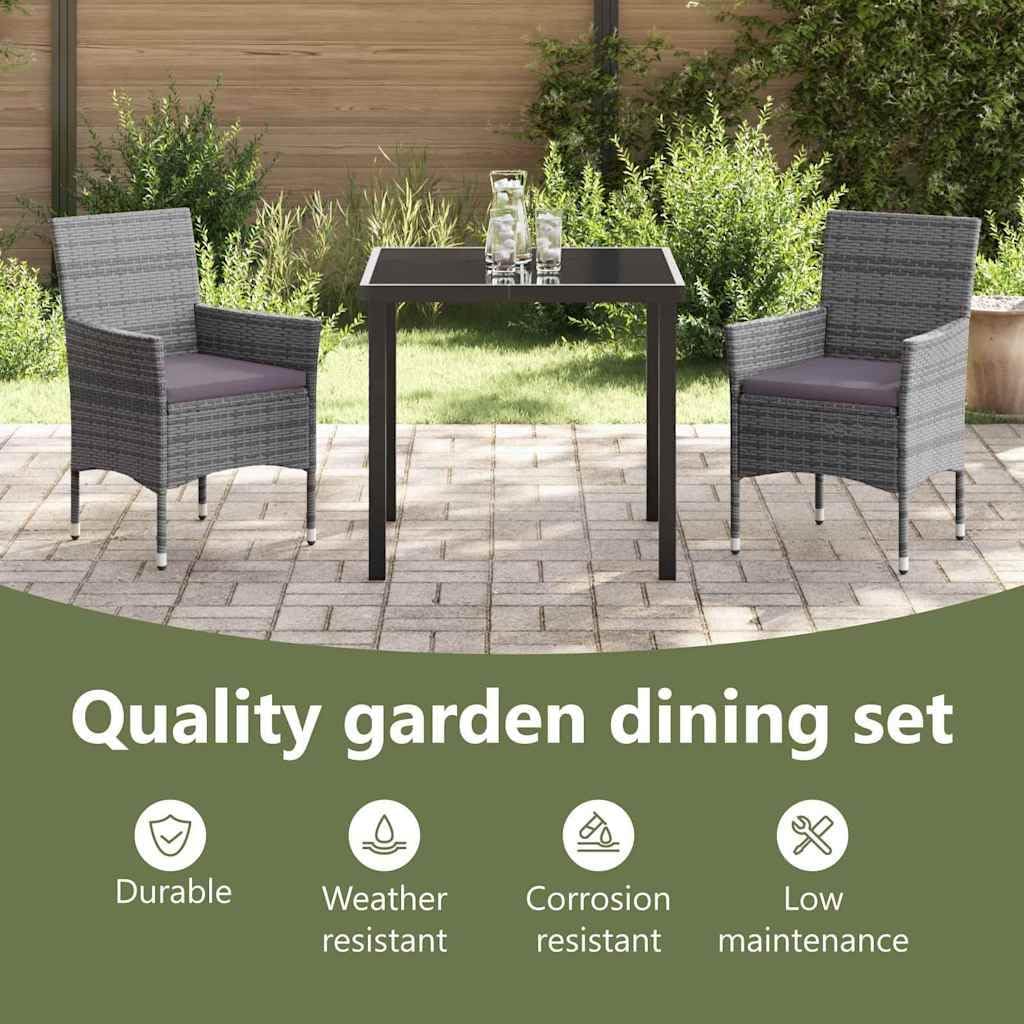 vidaXL 3 Piece Garden Dining Set Grey Poly Rattan - QUORE